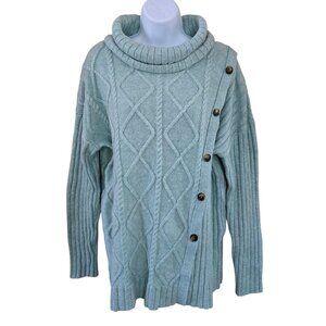 Soft Surroundings Womens Cable Knit Sweater Side Buttons fisherman warm chic